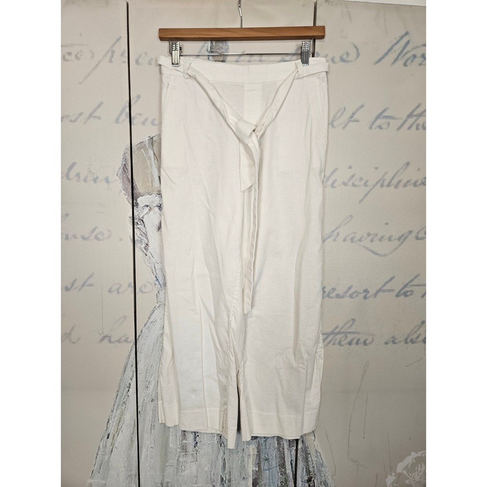 Banana Republic Rowan Wide Leg Pants‎ 2 White Linen Blend Tie Waist High Rise